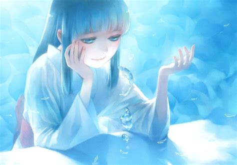 Anime Water Girl Blue Eyes Hair Long Beautiful Wallpaper