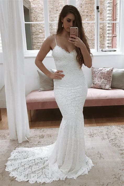 Lace wedding dresses come in all shapes and sizes, and it is almost apt to mention that most of them are beyond awesome. Mermaid Backless White Lace Long Prom Dress Wedding Dress ...