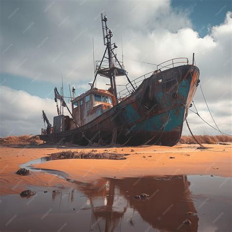 Premium Photo | Weathered fishing vessel beachbound echoes tales of