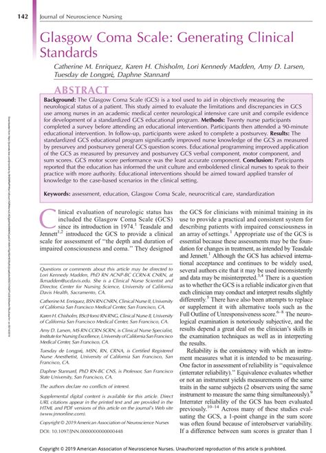 Glasgow coma scale, gcs, komaskala. (PDF) Glasgow Coma Scale: Generating Clinical Standards