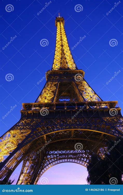 Illuminated Eiffel Tower At Night Paris Editorial Photo Image Of
