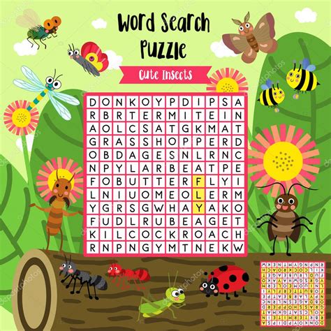 Palabras Juego De Puzzle Búsqueda De Insectos Animales Para Niños