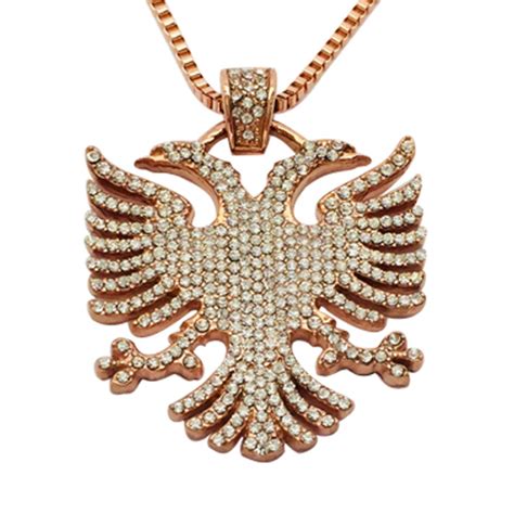 Rose gold albanian eagle necklace full with diamonds | Albanian Jewlery
