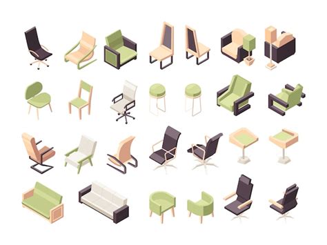 Premium Vector Armchairs Isometric Office Furniture Modern Low Poly
