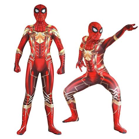 Red Gold Iron Spiderman Adult Lycra Tights Halloween Cosplay Costume 3d
