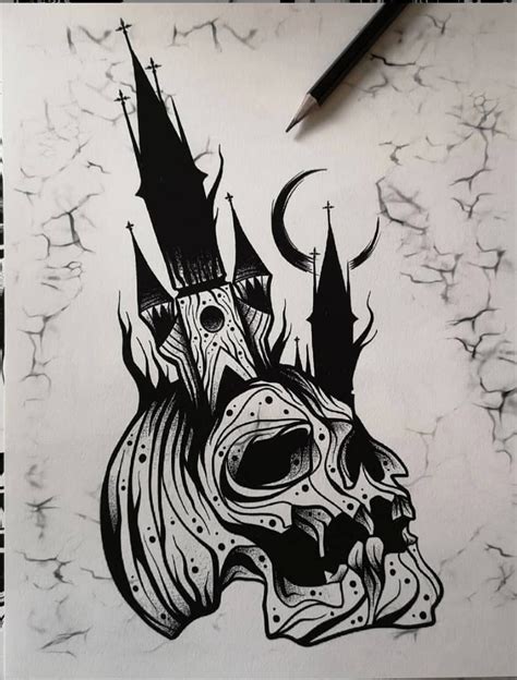 New Sketch By Our Good Friend Mattchaos Skull With Half Moon And Dark
