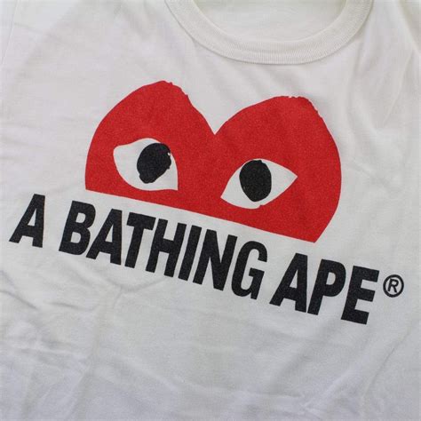 Bape X Cdg Heart Text Tee White Sarugeneral