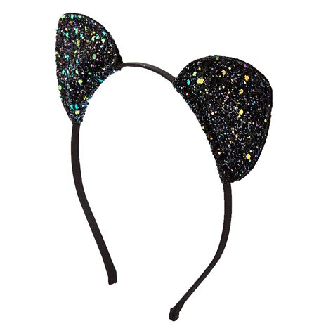 Black Glitter Cat Ears Headband Claires