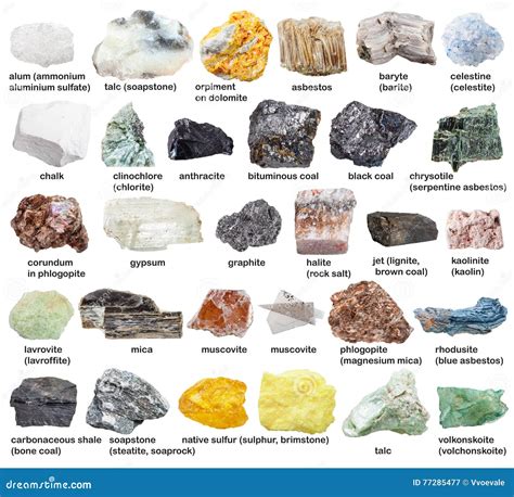 Various Raw Mineral Stones With Names Isolated Stock Image Image Of