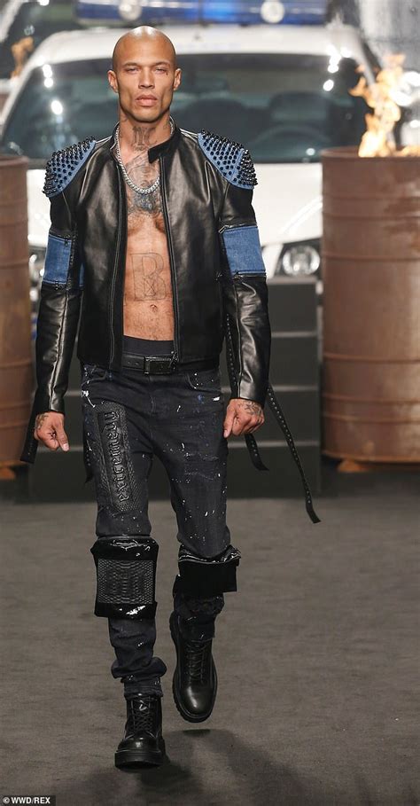 Jeremy Meeks Prowls Catwalk In Studded Black Leather Jacket At