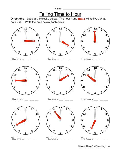 Time To The Hour Worksheet By Teach Simple
