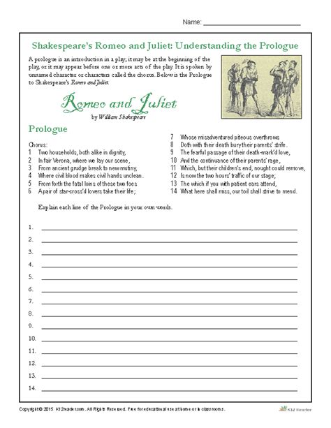 Romeo And Juliet Prologue Worksheet