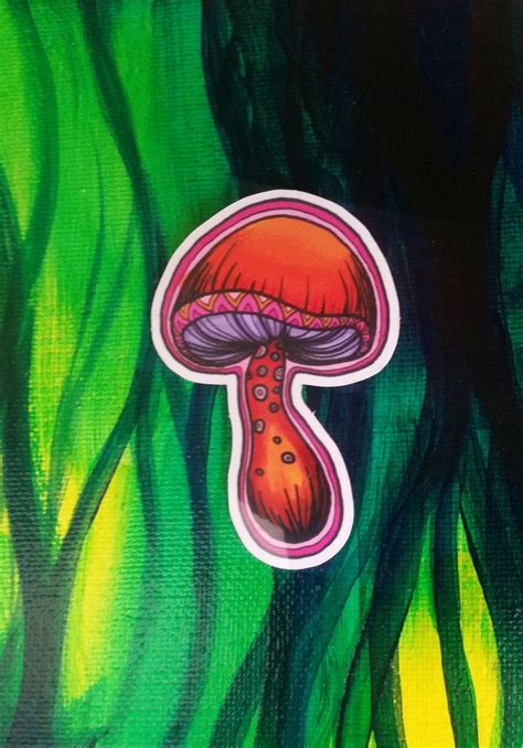 Sticker Mushroom Stickers 3 Pack Cute Colorful Trippy Etsy