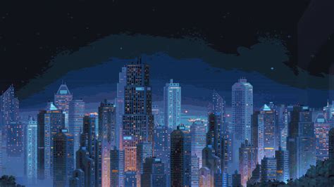 Download 1366x768 Pixel Art Cityscape Skyscrapers Retro Wallpapers