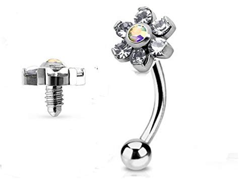 Jeweled Twin Daisy Flowers Spinal Barbell Christina Vertical Hood Vch