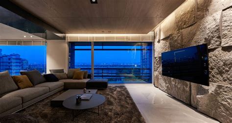 Rustic Stone Wall Contrasting Living Room Interior Design Ideas