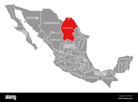 Coahuila Red Highlighted In Map Of Mexico Stock Photo Alamy