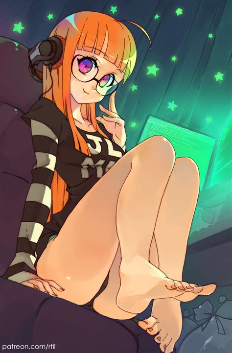 Rtil Sakura Futaba Persona Persona Highres S Girl Ahoge Barefoot Computer Glasses