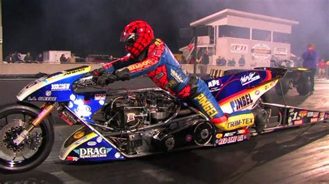 Matt smith achieves a #1 qualifying position in. Top Fuel Motorcycle Drag Racing Spiderman Nitro Motor Bike ...