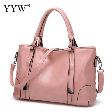 Pink Pu Leather Female Tote Bag Large Capacity Womens Handbags