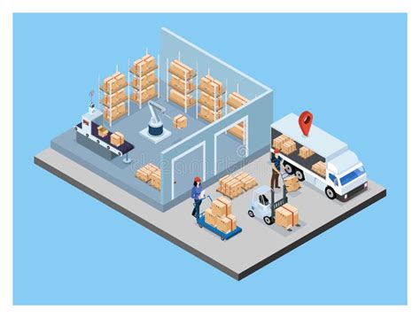 3d Isometric Logistics Warehouse Work Process Concept With