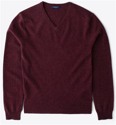 Crimson Melange Cashmere V Neck Sweater By Proper Cloth