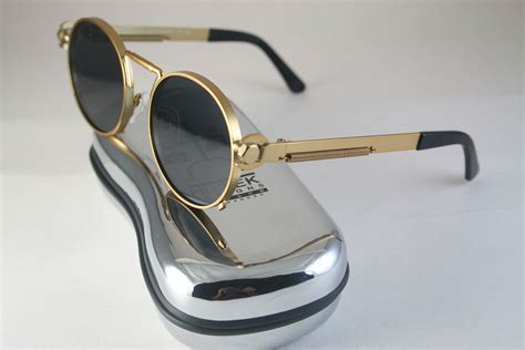 Round Gold Sunglasses Steampunk Style With Spring On Temples Ht 165