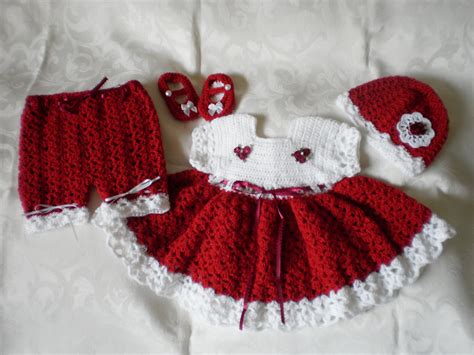 Christmas Rose Crocheted Newborn Dress Set