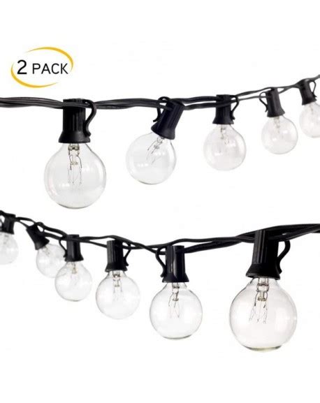 2 Pack 25ft Outdoor Patio String Lights With 25 Clear Globe G40 Bulbs