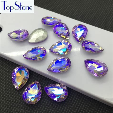 Violet Ab Color Glass Crystal Teardrop Pointed Back Rhinestone X