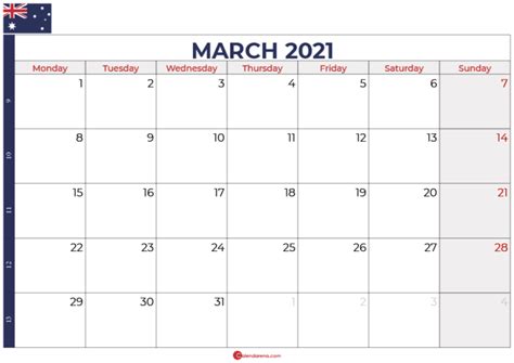 Download Free 🇦🇺 March 2021 Calendar Australia 🇦🇺