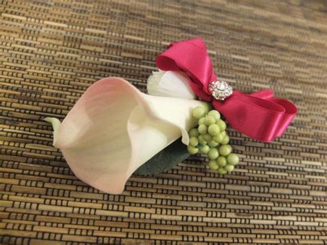 Mens Boutonniere Blush Pink Calla Lily With Rhinestone Fuchsia