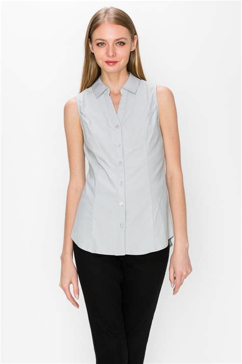 women s sleeveless button down collared stretch shirt etsy