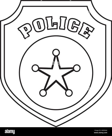 Police Badge Icon Image Black Line Vector Illustration Design Stock