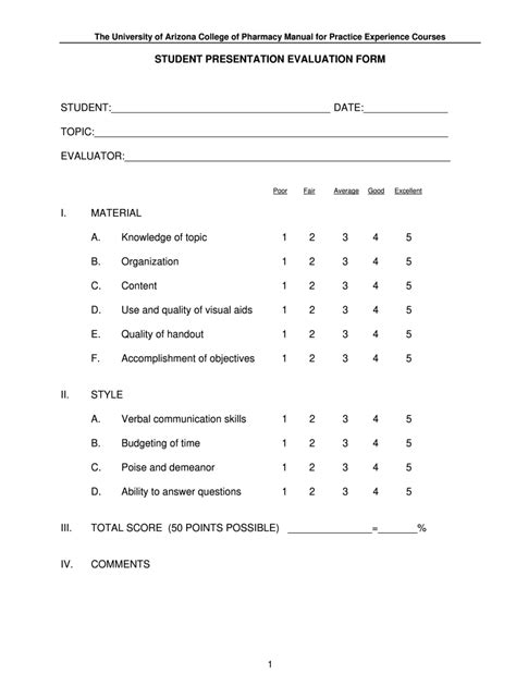 Student Presentation Evaluation Form Fill Online