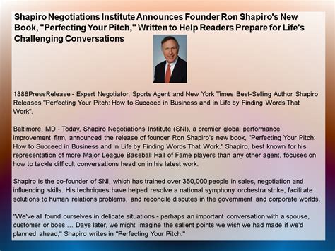 Shapiro Negotiations Institute Announces Founder Ron Shapiro's New Book, 
