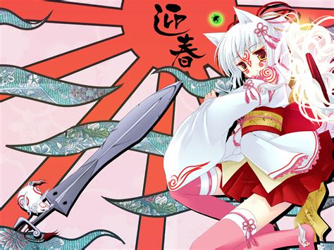 Amaterasu Animal Ears Issun Japanese Clothes Kimono Natsume Eri Okami