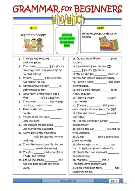 This application includes audio tracks to develop learners' listening skills; Grammar for Beginners: who/which worksheet - Free ESL ...