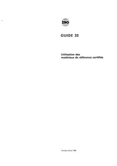 Iso Guide 331989 Uses Of Certified Reference Materials