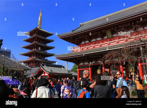 Scenery Of Asakusa Sensoji Temple A Famous Tourist Attraction In Tokyo That Is Crowded With