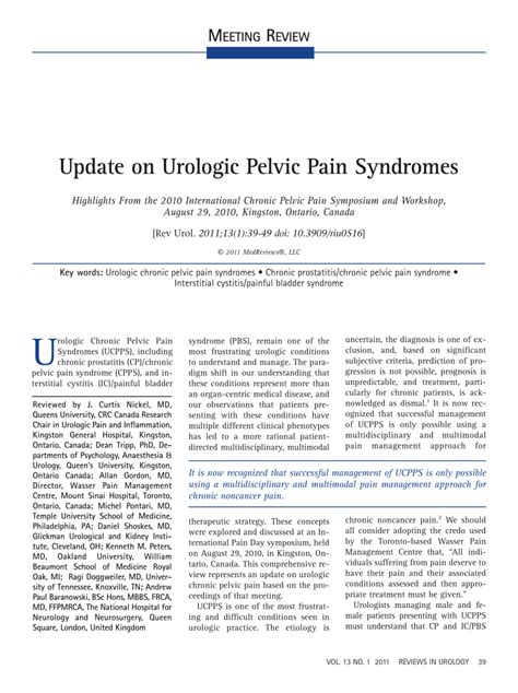 Pdf Update On Urologic Pelvic Pain Syndromes Highlights From The