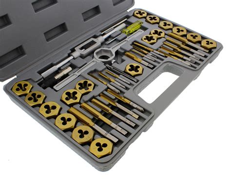 40 Piece Titanium Sae Size Inch Steel Tap And And Die Tool Set Kit Taps