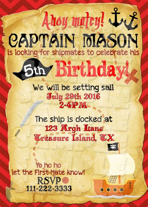 Pirate Birthday Invitation Pirate Invitation Pirate Party Etsy