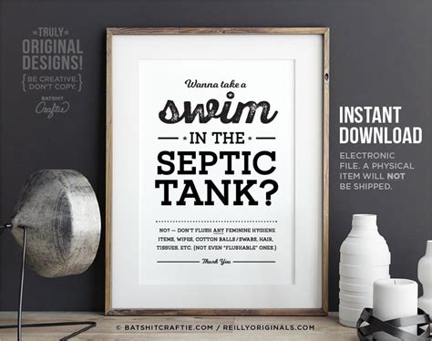 Funny Printable Septic System Bathroom Sign Take Swim Tank Do Etsy