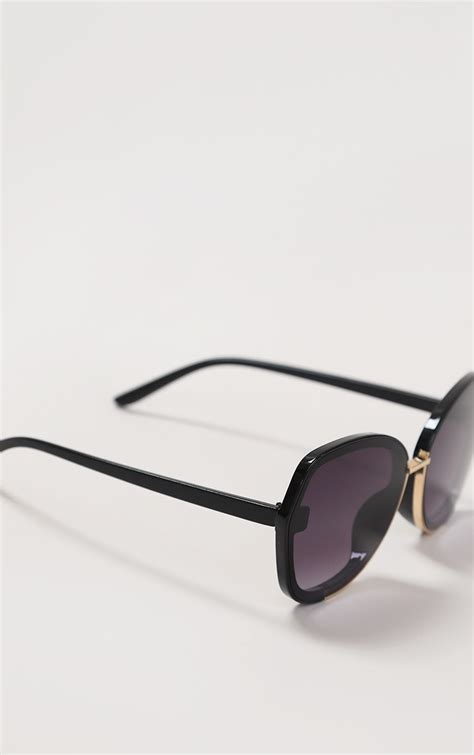 Black Fade Oversized Round Sunglasses Prettylittlething Aus