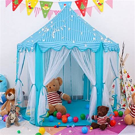 Blue Princess Tent Girls Large Playhouse Kids Castle Play Tent With