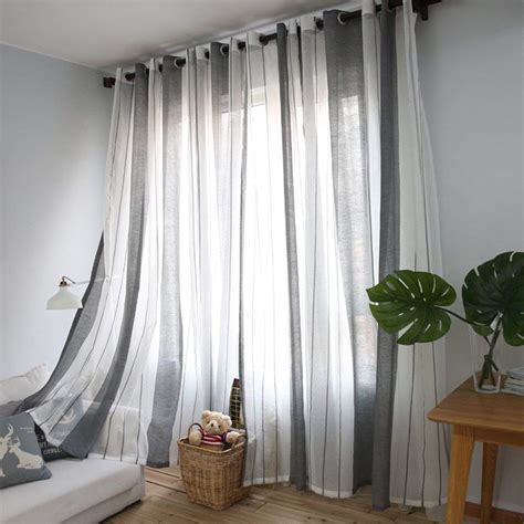 Grey Striped Sheer Curtains For Living Room 2 Panels Anady Top