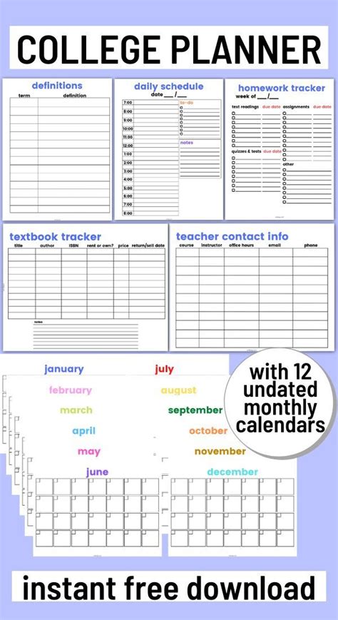 Free Printable College Student Planner For 2022 College