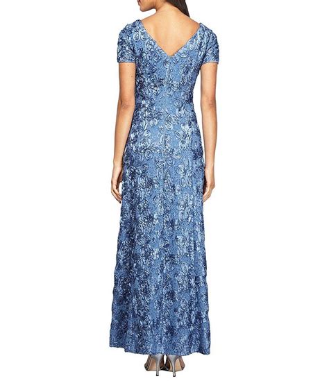 Alex Evenings Sequined Lace Rosette Rose Gown Dillards A Line Gown