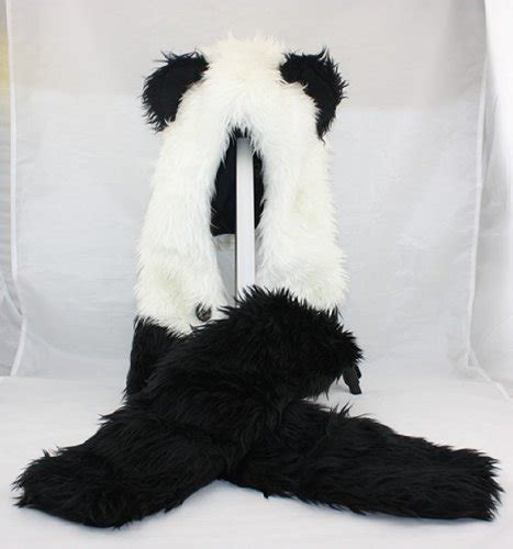 Hatbutik Panda Animal Hood Faux Fur Hat With Warm Scarf Mittens Ears